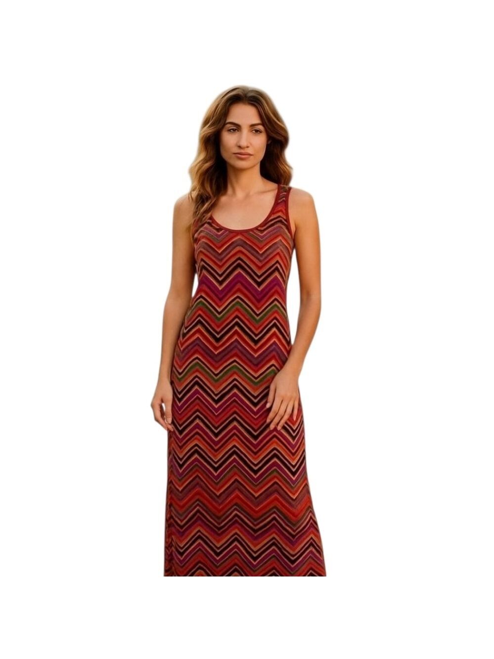 J & K Retro Zig Zag Racerback Sleeveless Long Maxi Length Tank Dress Size Medium